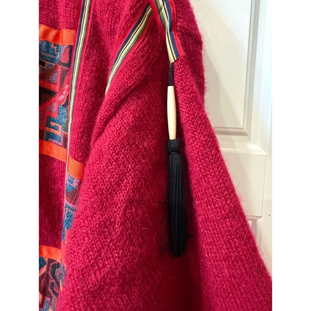 Vintage 90s TLC‎ by Lambert Red Mohair Tapestry Cardigan Medium Boho Art To Wear - Picture 7 of 13